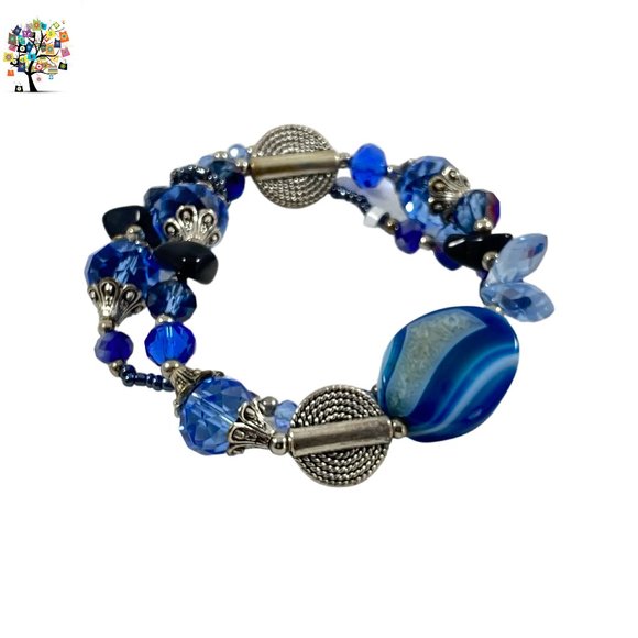 Dragonfly Spirit Designs Jewelry - Handmade Blue Crystal 2 Layer Stretch Bracelet